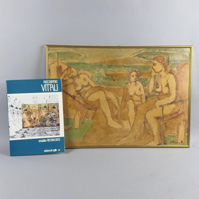 An evocative painting by master Nazzareno Vitali, signed and dated 1984. The painting is executed using mixed media on...