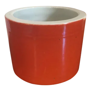Antique 19th Century Chinese Monochrome Coral Red Orange Porcelain Brush Pot or Cachepot Planter