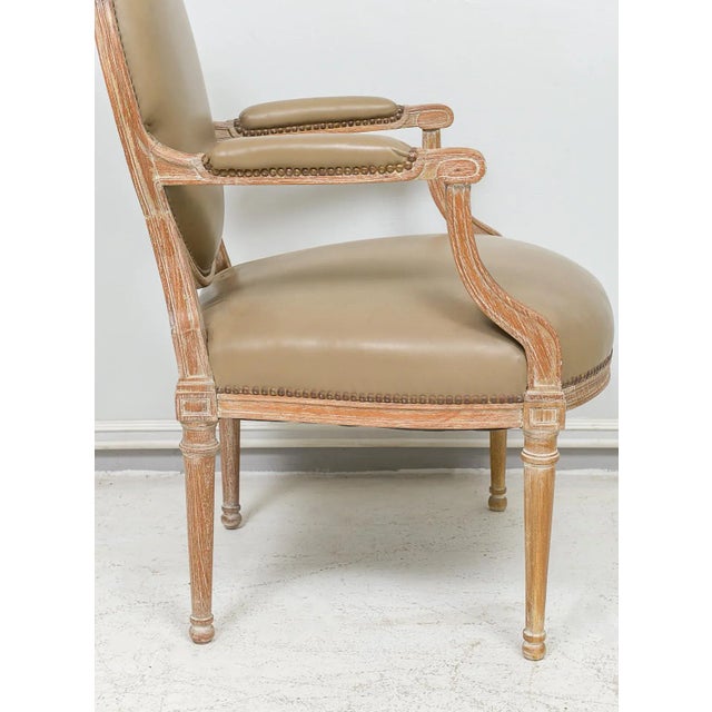 Beige Pair of Vintage Cerused Oak Armchairs in the Neoclassic Manner For Sale - Image 8 of 10