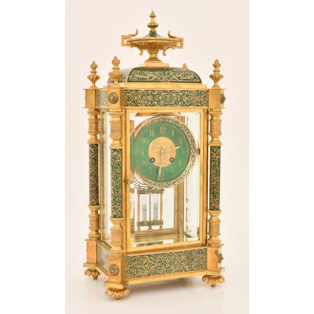 French Rare Antique Bigelow, Kennard & Co. Champlevé and Brass Crystal Regulator Clock For Sale - Image 3 of 11
