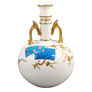 Minton Porcelain Bottle Vase with Raised Gilded Prunus by Christopher Dresser, 1890 For Sale