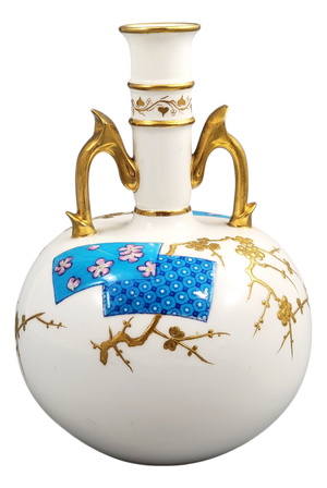 Minton Porcelain Bottle Vase with Raised Gilded Prunus by Christopher Dresser, 1890