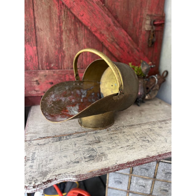 Metal Vintage Brass Coal Scuttle Bucket With Handle - Rustic Patina Finish - 18" For Sale - Image 7 of 14