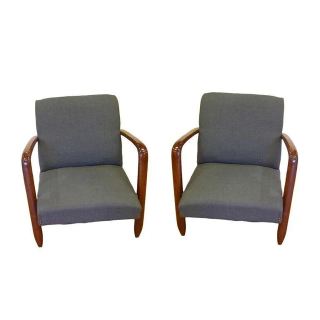 Blue 1960s Vintage Italian Modern Design Walnut Armchairs in Gray Blue Denim - a Pair For Sale - Image 8 of 8
