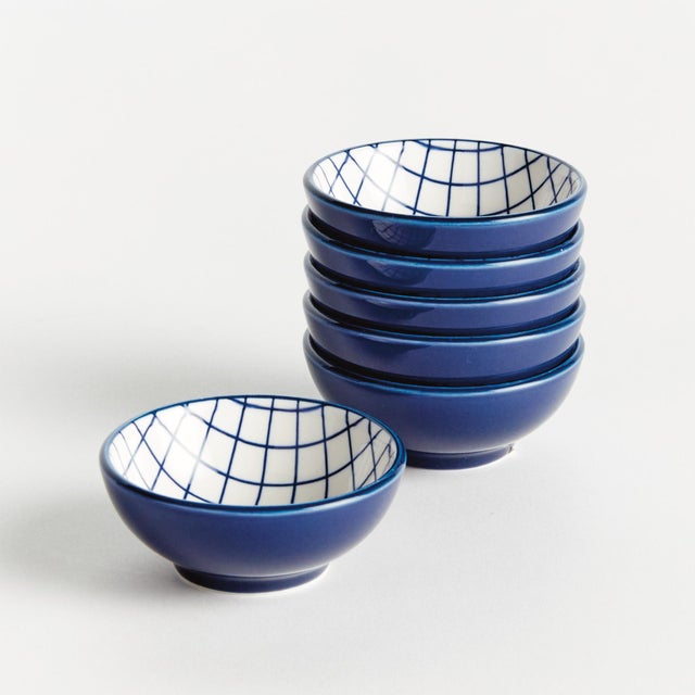 Kenneth Ludwig Chicago Stria Grid Dip Bowls, Set Of 6 For Sale - Image 4 of 8