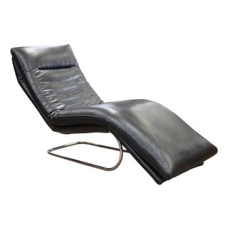 W. Schillig Daily Dreams Black Leather & Chrome Cantilever Chaise Lounge Chair For Sale