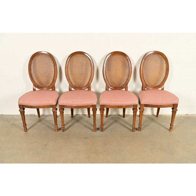 French Drexel French Regency Louis XVI Carved Walnut Cane Back Dining Chairs | Set of Four For Sale - Image 3 of 14