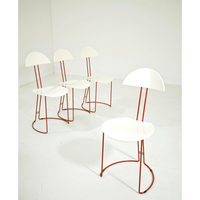 Mid-Century Modern Italian Red and White Metal and Wood Chairs, 1980s, Set of 4 For Sale - Image 6 of 16