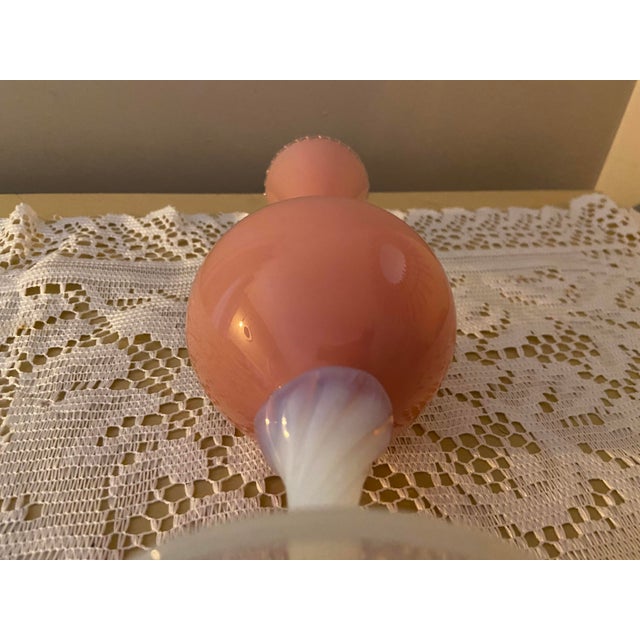 White Vintage Italian-Style Pink Opaline Glass Trumpet Vase With Iridescent Pedestal For Sale - Image 8 of 9