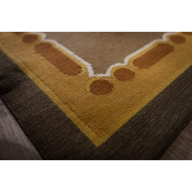 Olive 9x12 Vintage Aubusson Flat Weave Wool Rug, Olive Green Star Lattice For Sale - Image 8 of 15