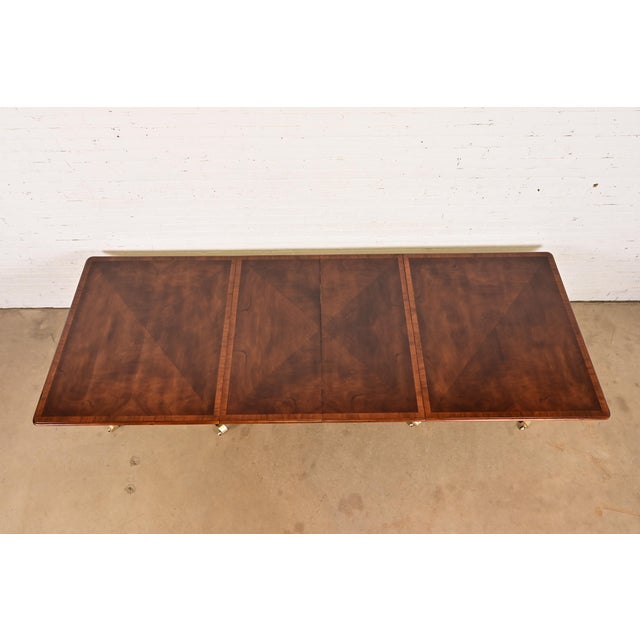 Baker Furniture Style Georgian Banded Mahogany Double Pedestal Extension Dining Table, Newly Refinished For Sale In South Bend - Image 6 of 11