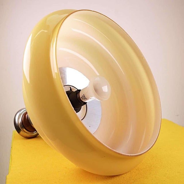 Vintage Yellow Glass Pendant with Metal and Wood Structure For Sale - Image 3 of 4