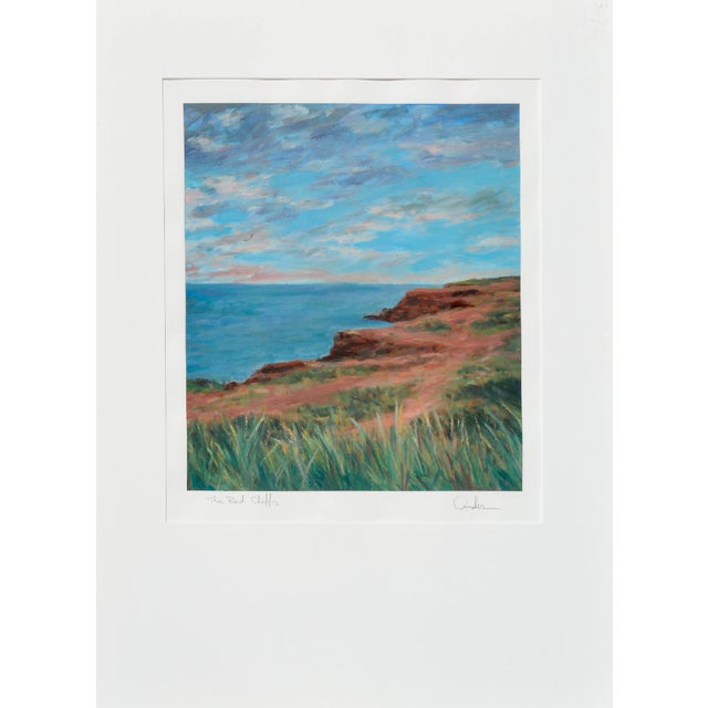 "The Red Cliffs" by Ander Kase (American, 20th Century). Presented in a wooden frame. Titled "The Red Cliffs" lower left...