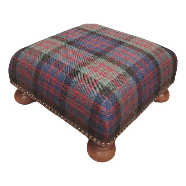Scottish Tartan Wool Tapestry Footstool - Purple For Sale