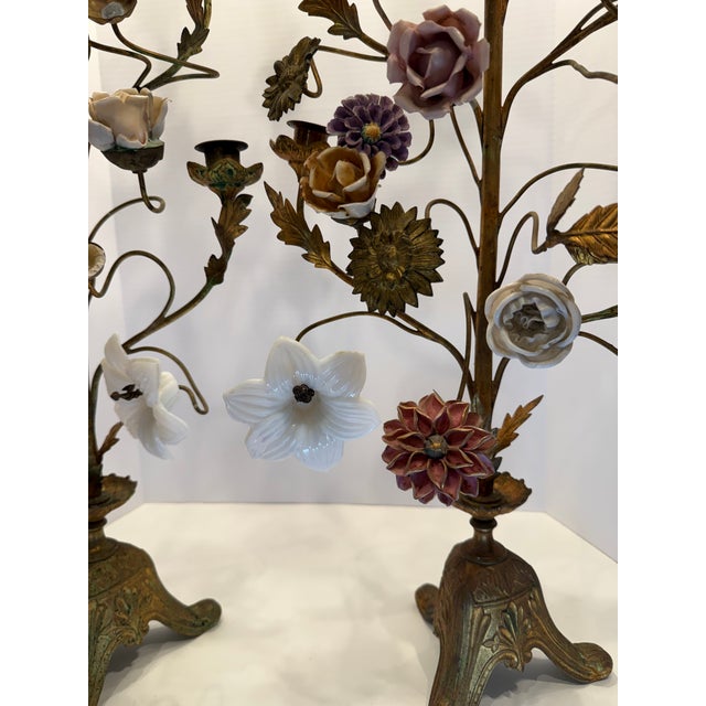 Antique 19th Century Impressive Ornate French Victorian Gold Gilt Floral Altar Lamp - Candelabra Pair For Sale - Image 4 of 6