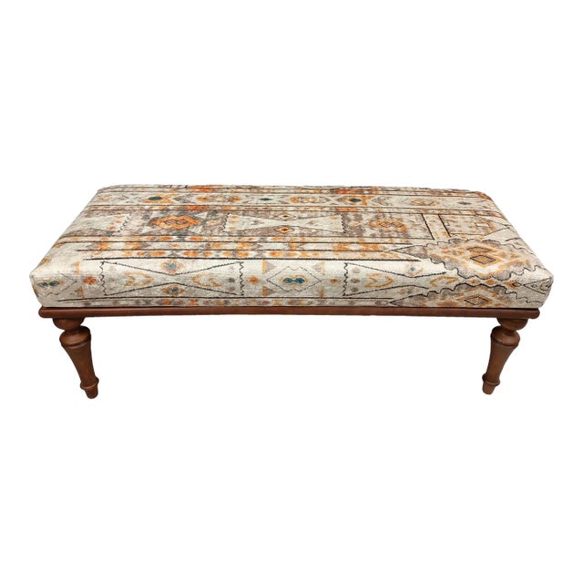 Turkish Rug Print Fabric Upholstered Soft Bedroom Bench For Sale