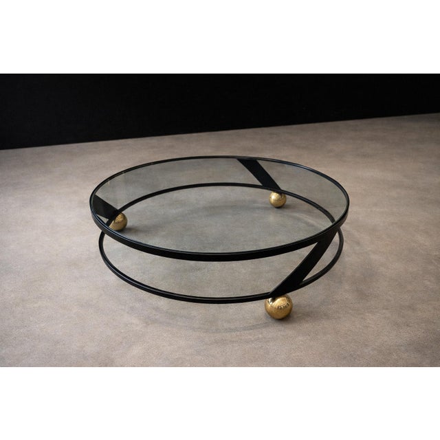 1960s Brazilian Modern Round Coffee Table in Plated & Painted Metal With Glass Top, Brazil, 1960s For Sale - Image 5 of 13