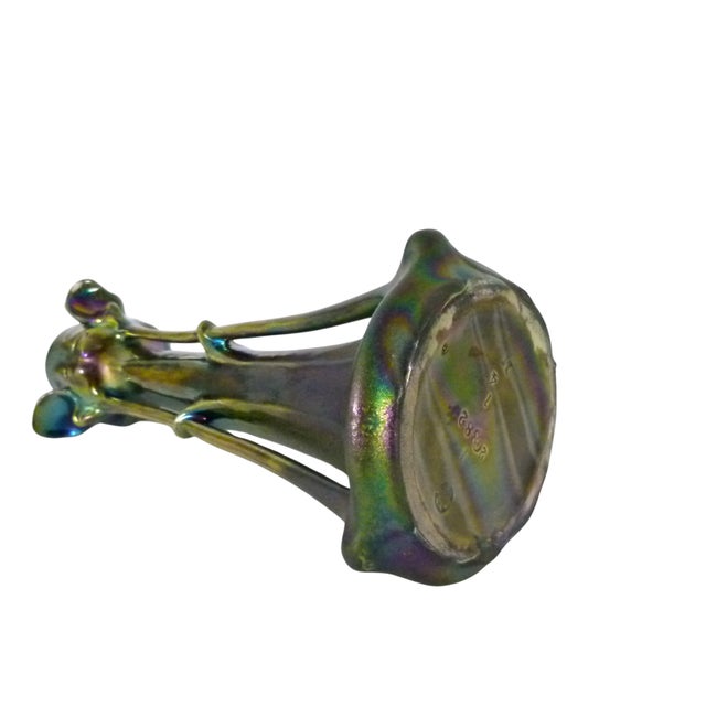 1900s Austrian Art Nouveau Heliosine Iridescent Iris Ceramic Vase by Karl Rudolf Ditmar For Sale - Image 11 of 13
