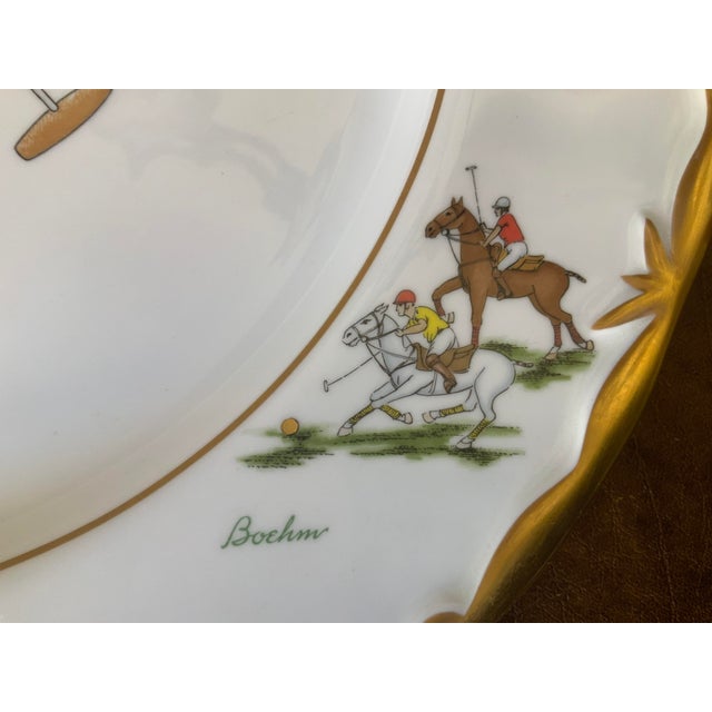 Ceramic Palm Beach Polo Boehm Bone China Hand Painted Gilt Dinner Plate For Sale - Image 7 of 9