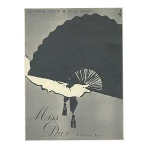1953 French Mid-Century Christian Dior Perfume Advertisement Print by Gruau, Matted