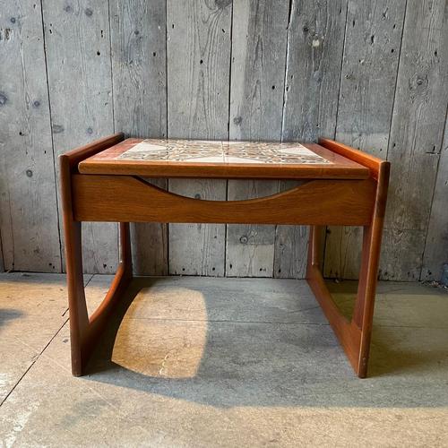 G plan tiled top side teak table dimensions 51cm x 51cm x 51cm Good size & very sturdy