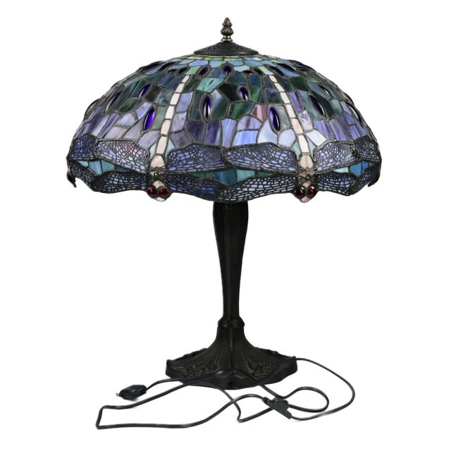 20th Century Tiffany Style Stained Glass Lamp For Sale - Image 4 of 6