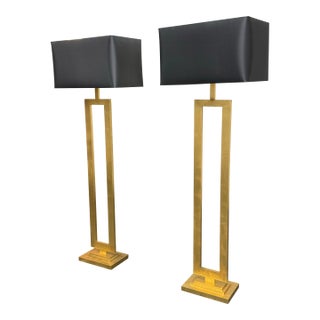 Restoration Hardware Clarke Open Brass Rectangle Floor Lamps, Pair For Sale