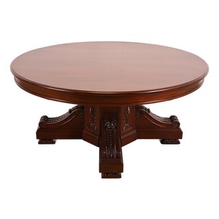 R. J. Horner Style Antique Victorian Carved Mahogany Pedestal Dining Table, Newly Refinished For Sale