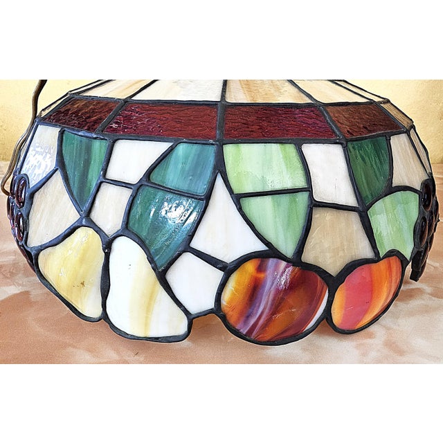 Late 20th Century Vintage Tiffany-Style Fruit Stained Glass Hanging Pendant Shade For Sale - Image 5 of 18