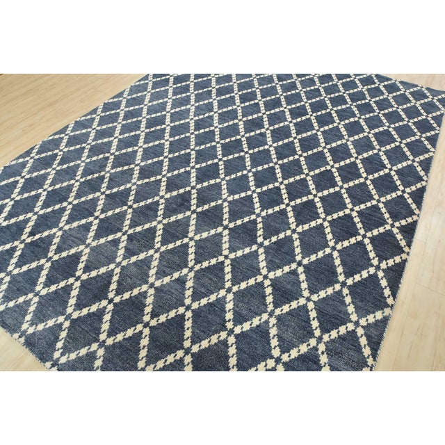 Contemporary Moroccan Rug 7’11” X 10’8” Blue Wool Contemporary Hand-Knotted Carpet For Sale - Image 3 of 15
