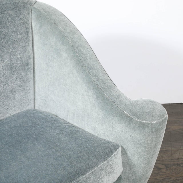 Baby Blue Art Deco Scroll Form Lounge Chair W/ Walnut Supports & Powder-Blue Velvet Mohair For Sale - Image 8 of 13