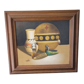Late 20th Century Myoung Mario Jung Sand Painting, Framed For Sale