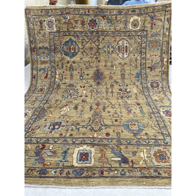 8'4" X 10' Serapi Heriz Design Carpet, Camel and Blue For Sale - Image 10 of 10