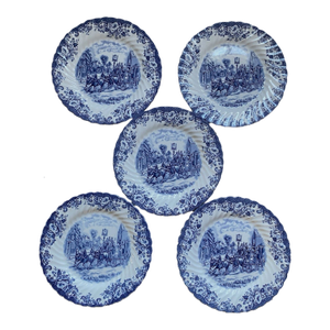 Vintage MCM Johnson Bros Blue Ironstone Coaching Scenes England Dinner Plates -Set 4