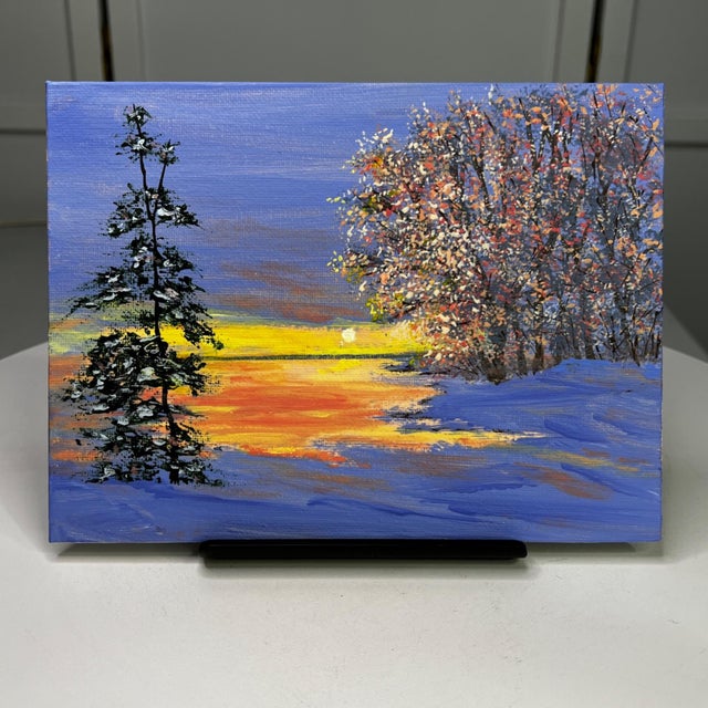 "Twilight in Winter" Contemporary Original Impressionist Style Landscape Painting by Deb Bossert For Sale - Image 4 of 6