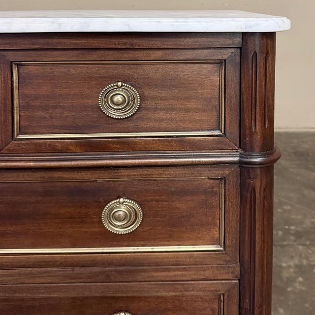 Antique French Louis XVI Mahogany Commode With Carrara Marble For Sale - Image 10 of 17