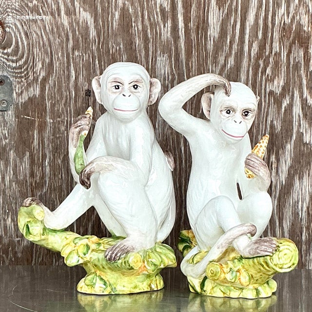 Ceramic Vintage Boho Italian Glazed Ceramic Monkeys - Set of 2 For Sale - Image 7 of 8