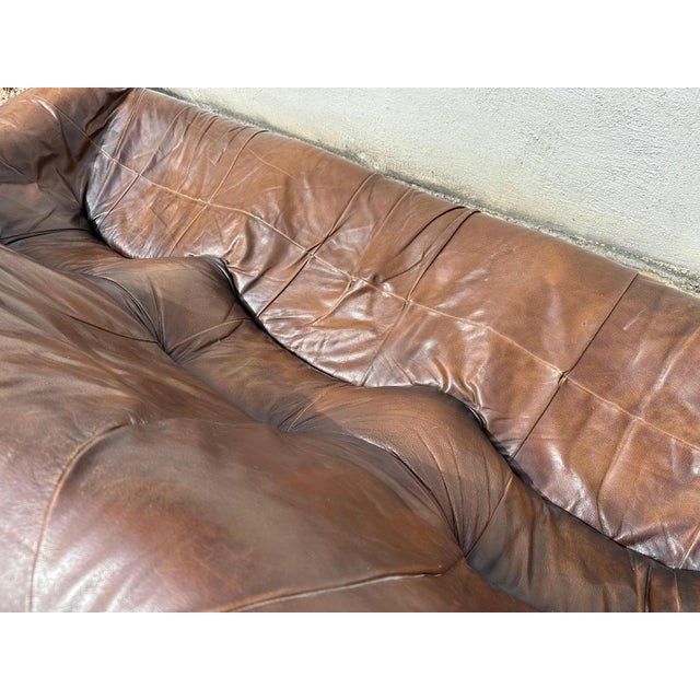Brutalist Leather Living Room Set, 1970, Set of 3 For Sale - Image 14 of 16