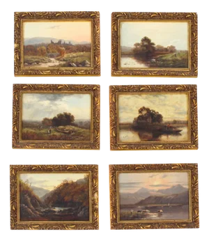 Walter Williams I, Antique River Landscapes, 19th Century, Oil on Board Paintings, Framed, Set of 6