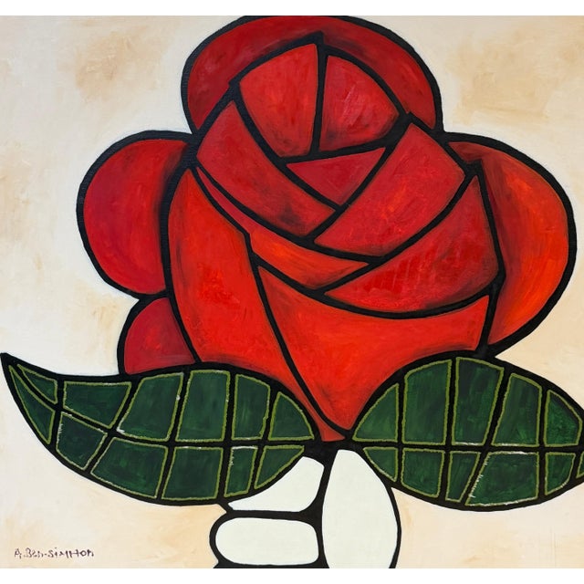 Avi Ben Simhon Monumental Modernist Red Rose Painting For Sale - Image 9 of 14