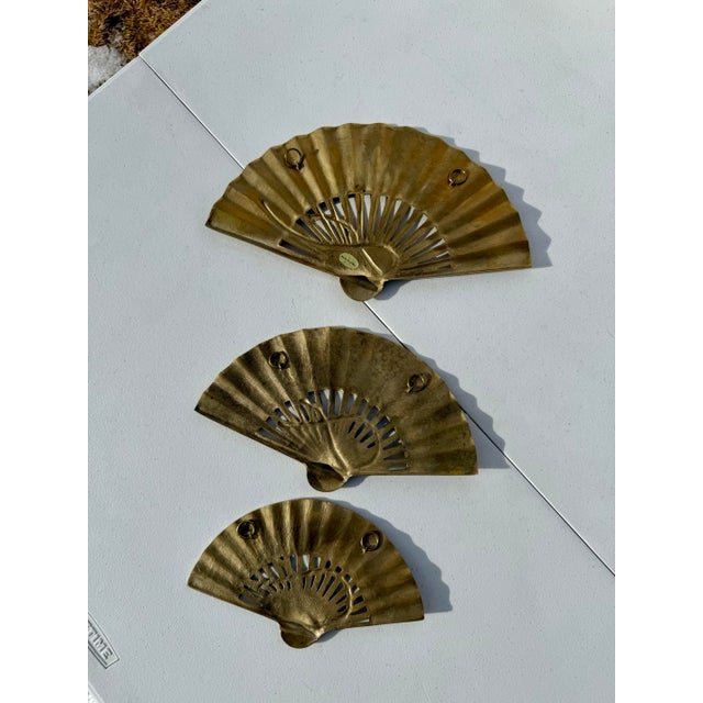 Vintage Mid-Century Modern Brass Fan Wall Hangings - Set of 3 For Sale - Image 9 of 10