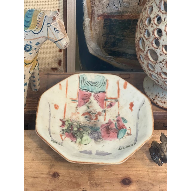 Ceramic Antique Chinoiserie Style Hand Painted Dish, Circa 1900 For Sale - Image 7 of 7