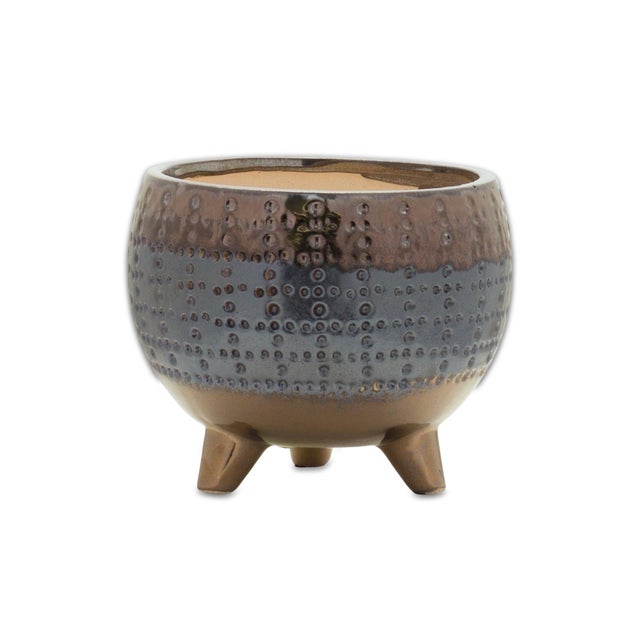 Bring a touch of modern charm to your home decor with this Dotted Ceramic Planter with Pewter Accent. Featuring a textured...