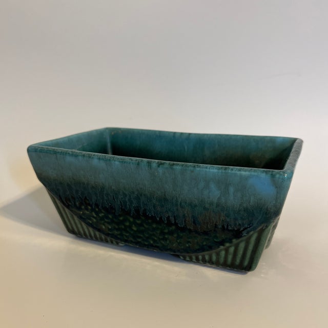 Mid-Century Modern Mid-Century Blue Ceramic Planter For Sale - Image 3 of 5