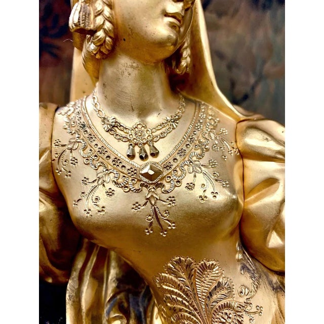 Metal Antique French Clock in Gilded Bronze, 1850 For Sale - Image 7 of 13