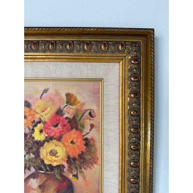 Wood 1980's Vintage Impressionist Floral Still Life Oil on Canvas Board Painting – Framed & Signed For Sale - Image 7 of 12