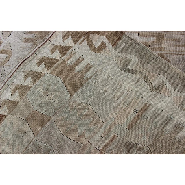 Cream, Brown, and Green Hand Woven Antique Turkish Kilim Flat-Weave Gallery Runner For Sale - Image 12 of 13