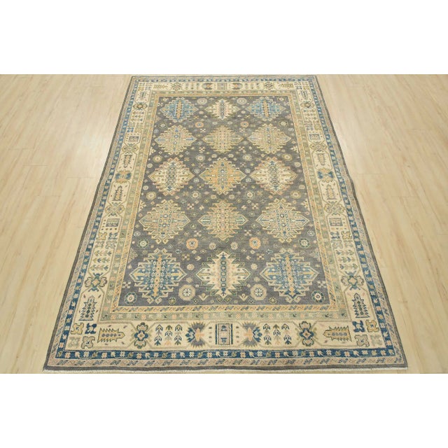 Tribal Kazak Rug 5’9” X 7’10” Gray Wool Tribal Hand-Knotted Oriental Carpet For Sale - Image 3 of 12