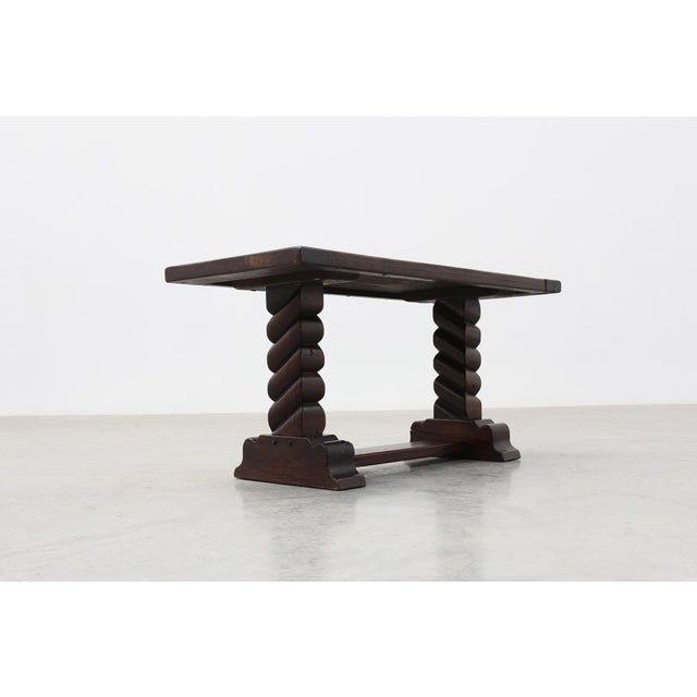 Dark Oak Coffee Table with Spiral‑Turned Trestle Legs, France, 1915 For Sale - Image 6 of 13