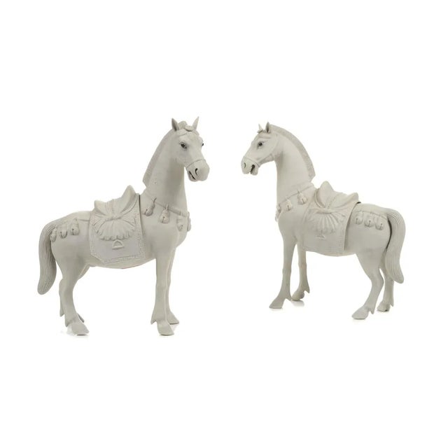 Chinese Bisque Porcelain Horse Figurines - 2 For Sale